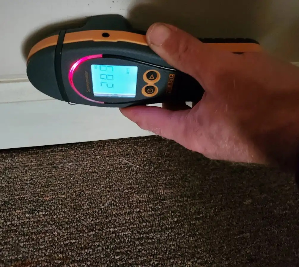 Moisture detection at baseboard during Burst Pipe Cleanup in Milford